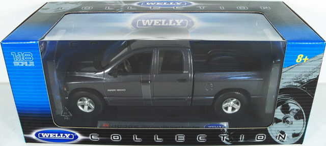 2002 Dodge Ram 1500 Quad Cab Shortbox Pickup Truck - Graphite Grey (Welly) 1/18