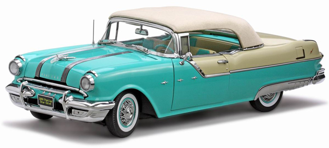 1955 Pontiac Starchief Convertible - White Mist / Nautilus Blue (SunStar Platinum) 1/18