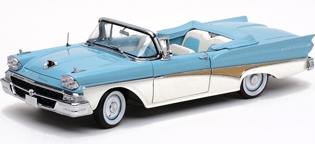 1958 Ford Fairlane Convertible - Azure Blue / Colonial White (SunStar Platinum) 1/18