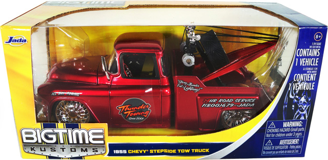 1955 Chevy Stepside Tow Truck - Candy Red (Bigtime Kustoms) 1/24